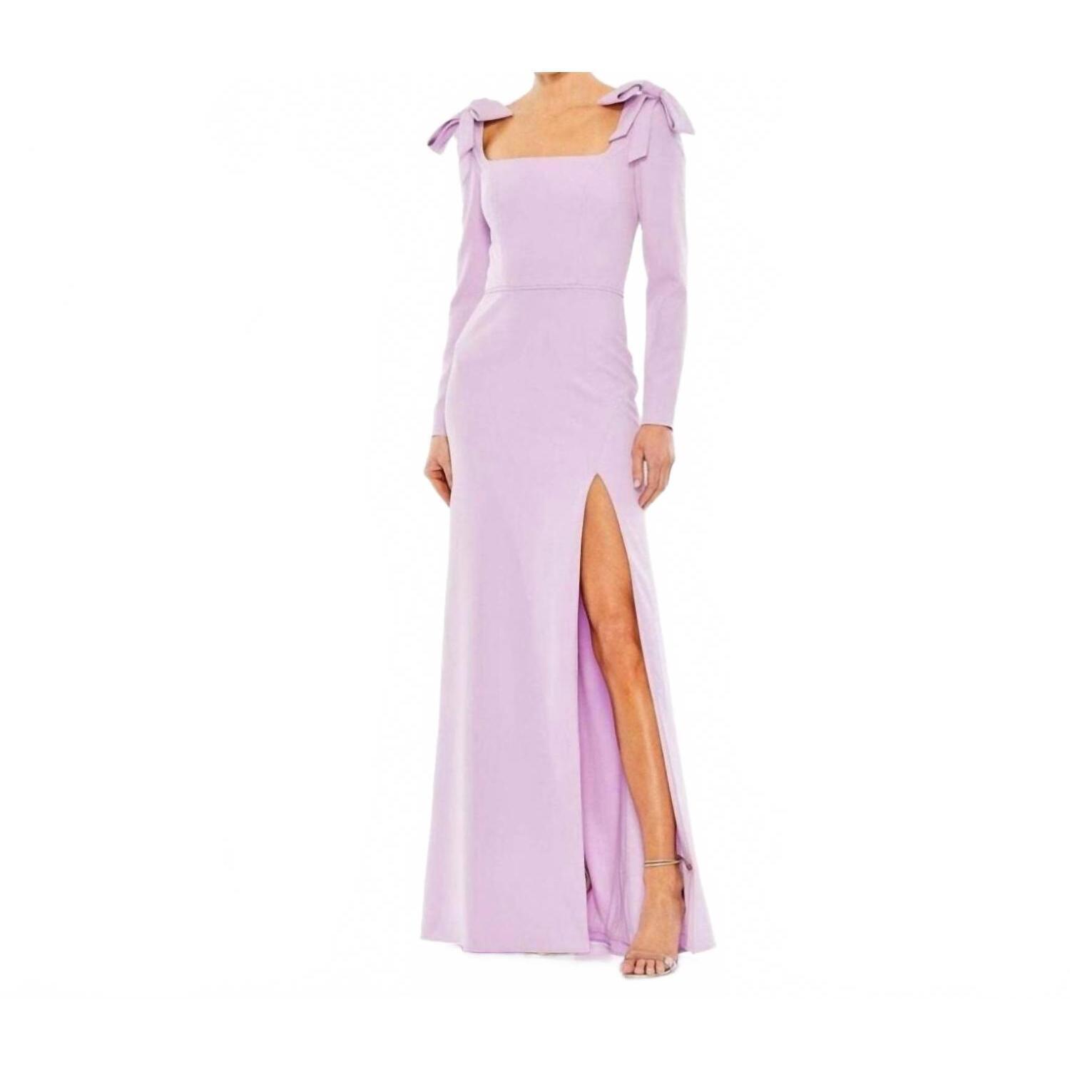 New Mac Duggal Bow Shoulder Long Sleeve Gown In Lilac